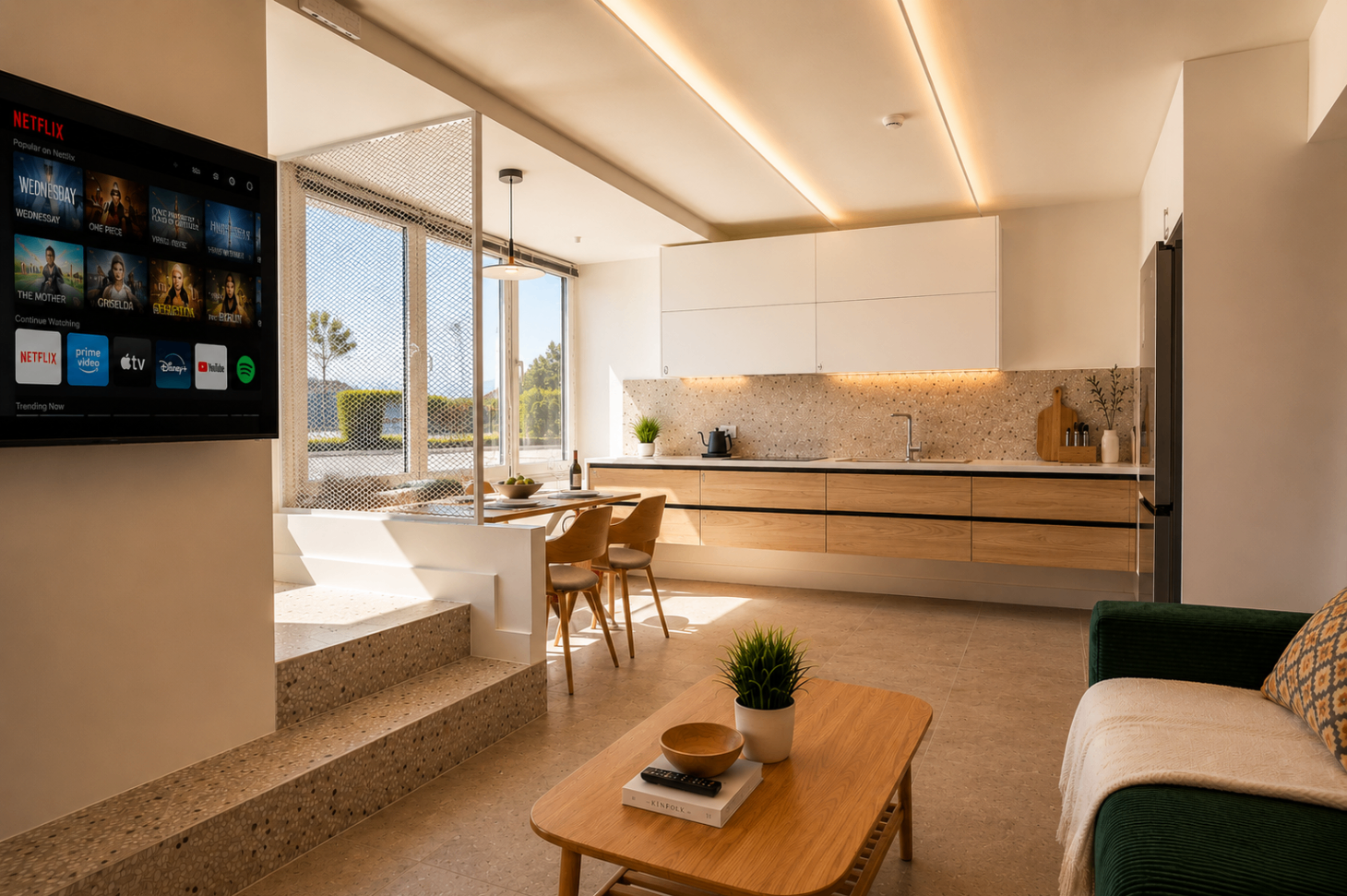 Niriis Suite 3 open-plan kitchen and living area with dining nook